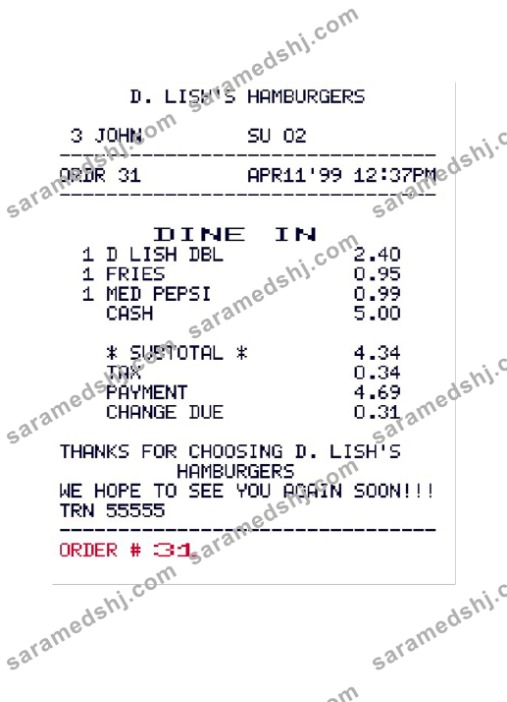 D. LISH'S HAMBURGERS payment check